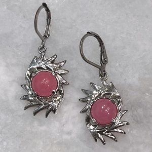 Burmese Pink Jade Silver Dangle Lever Back Earring